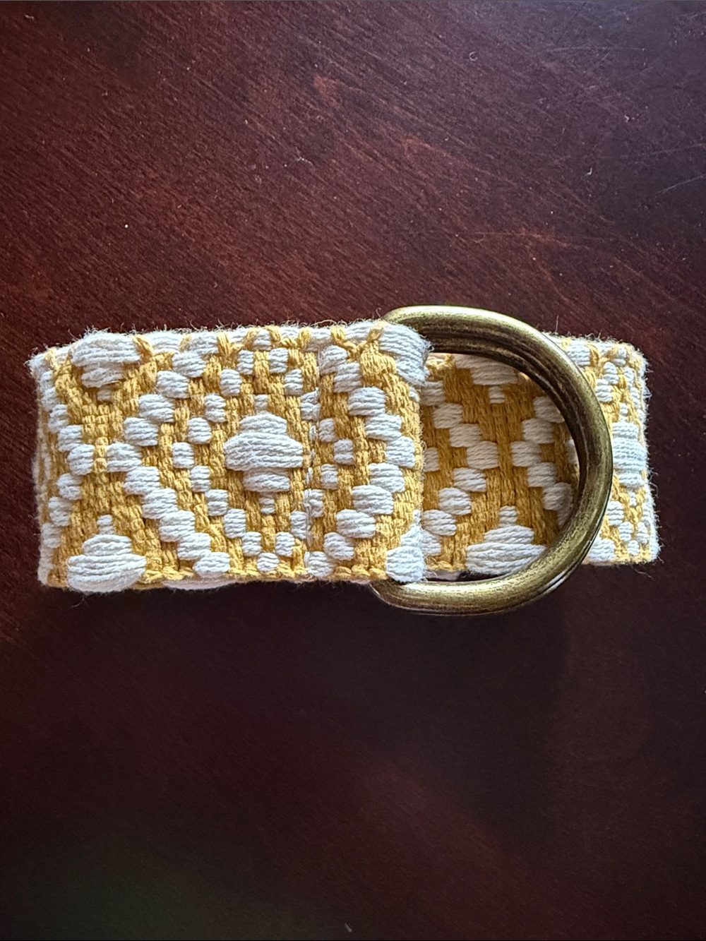 Embroidered Mustard Yellow & White Brass D-Ring Belt